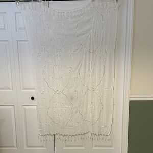 41x62” White Fringed Embroidered with Sequins - Scarf Sarong Pareo Wrap Cover-up